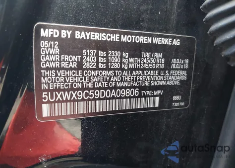 2013 BMW X3 xDrive28I z USA, uszkodzony, nr VIN 5UXWX9C59D0A09806